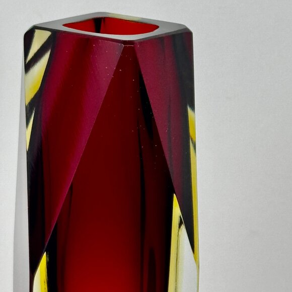 Faceted Mandruzzato Murano Sommerso 6.75" Glass Vase by Flavio Poli for Seguso - Picture 5 of 16
